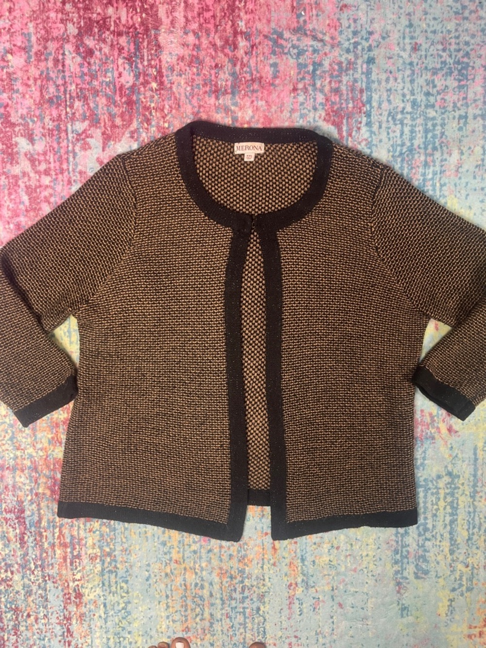 Merona Black and Gold Textured Open-Front Cardigan